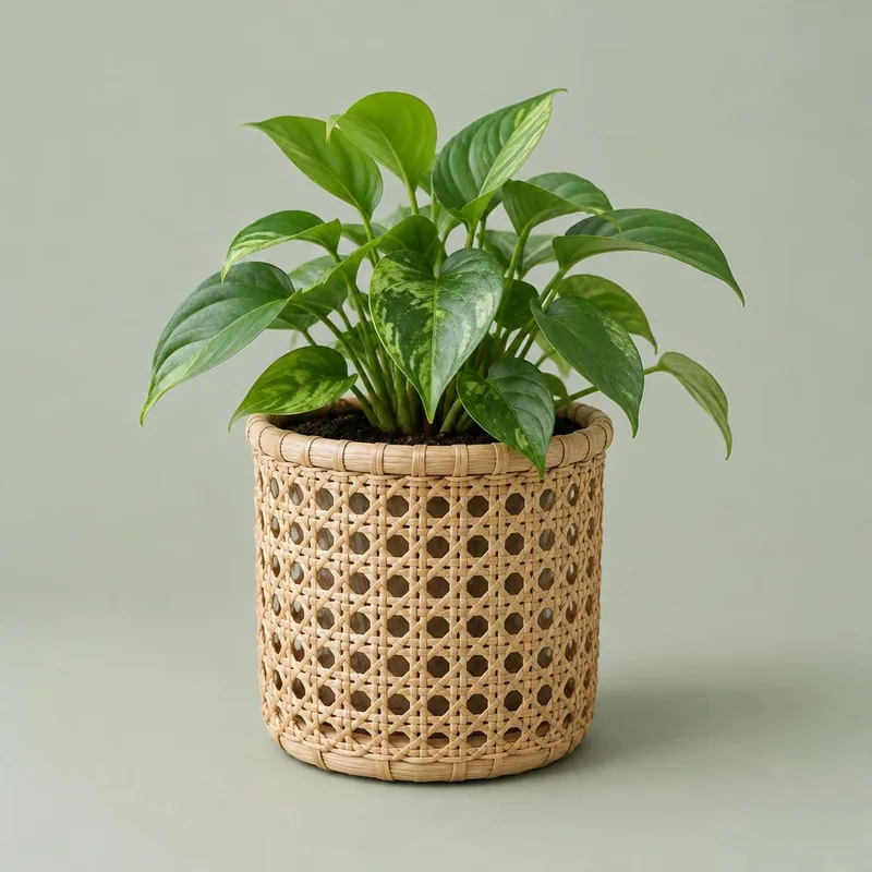 Handwoven cane planter